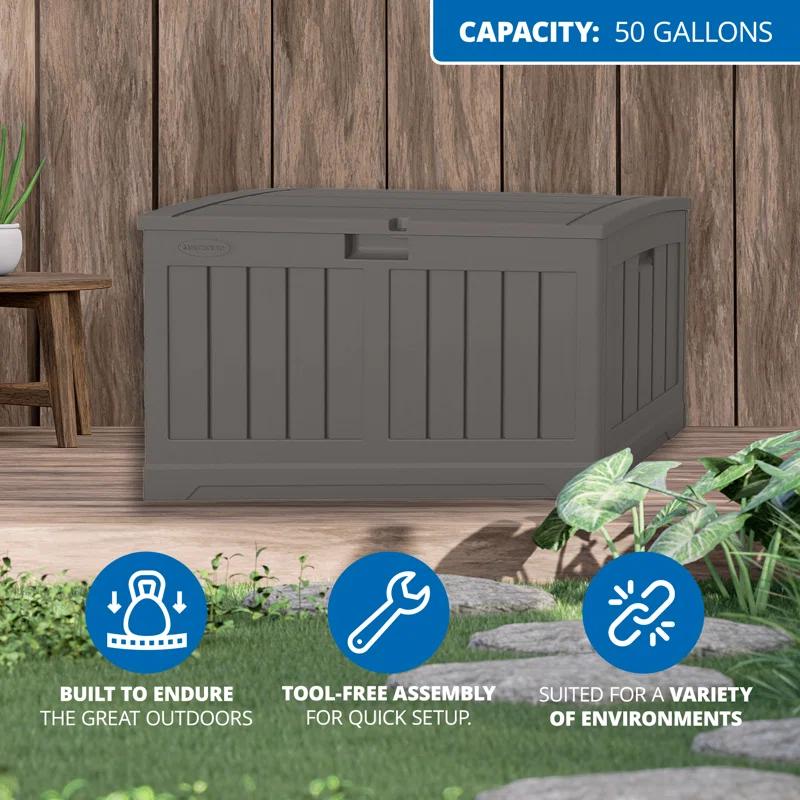Suncast Suncast 50 Gallon Plastic Deck Box with Molded Lockable Feature for Home, Gray