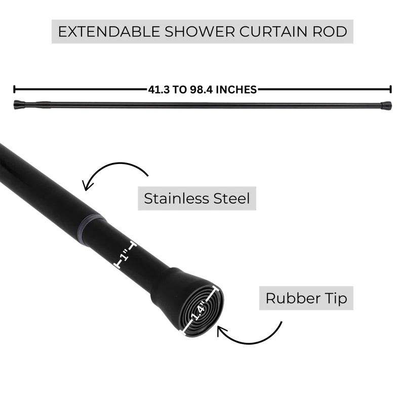 Evideco Adjustable Shower Curtain Rod, Tension Design for Quick Installation, Extendable Length 41.3 to 98.4 Inches