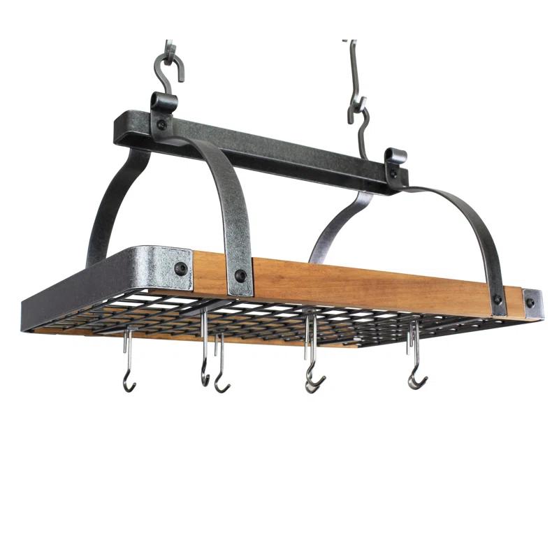 Signature 30" Rectangle Ceiling Pot Rack with Tigerwood & 24 Hooks