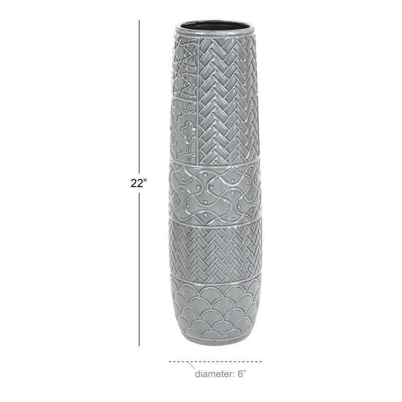 Bungalow Rose Ceramic Slim Engraved Patterned Decorative Gray Vase