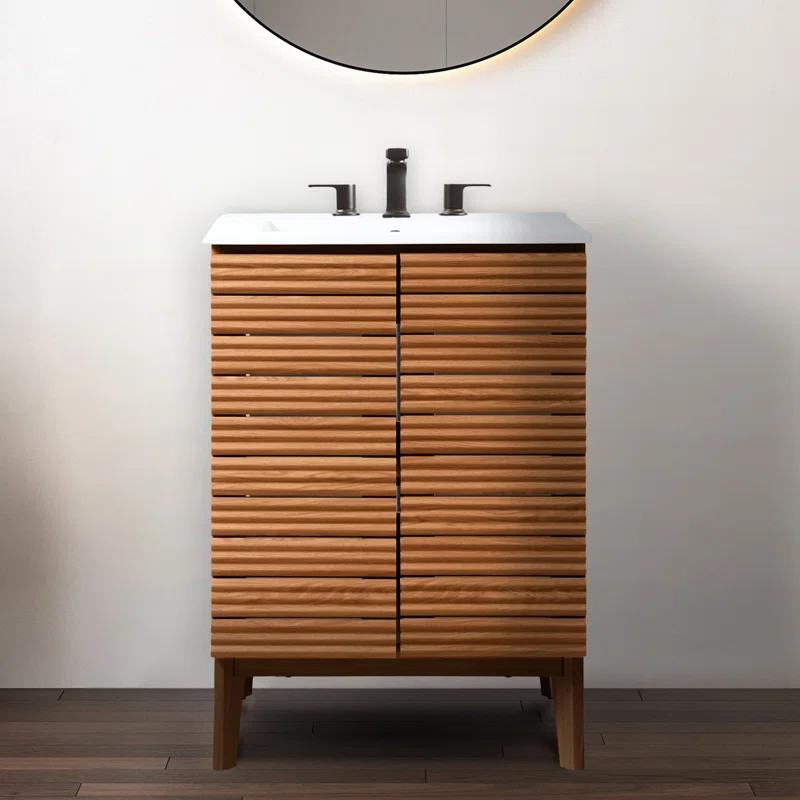 Calandre 24" Slat Modern Farmhouse 2-Shelf Bath Vanity Cabinet Only (Sink Basin not Included)