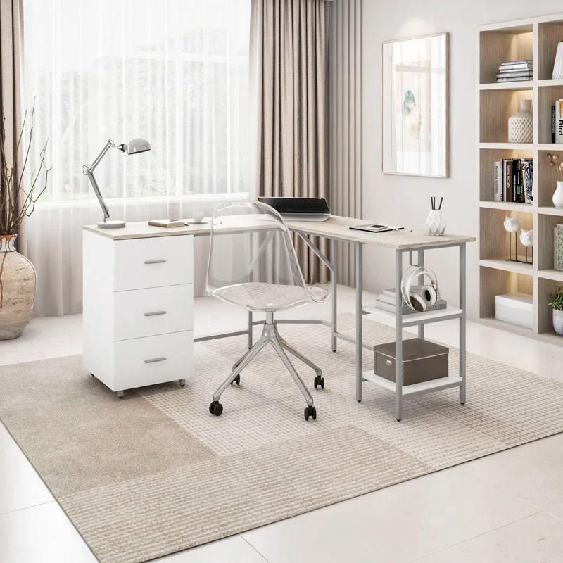 17 Stories Techni Mobili L-Shape Home Office Two-Tone Desk With Storage