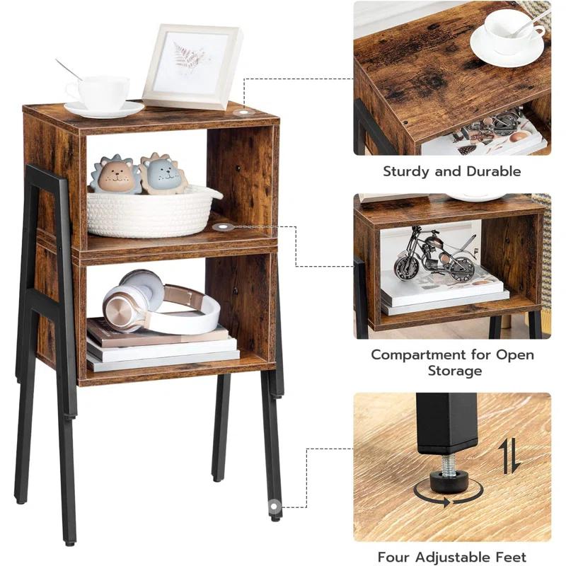 17 Stories Stackable Nightstand Set Of 2 With Open Storage Shelf - Space-Saving End Tables For Bedroom & Living Room, Multi-Functional Modern Side Tables With Adjustable Feet, Easy Assembly Design