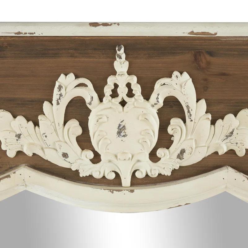 Ophelia & Co. Eberhart Wood Vintage Inspired Acanthus Scroll Floral Brown Wall Mirror with Distressed Cream Accents