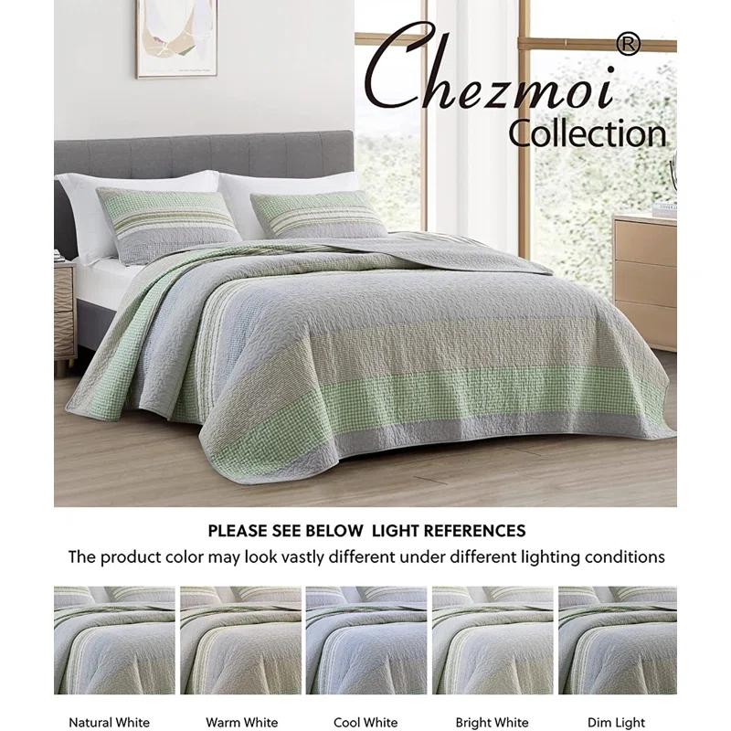 Chezmoi Collection Rene Lightweight Boho Chic Striped Cotton Quilt Set