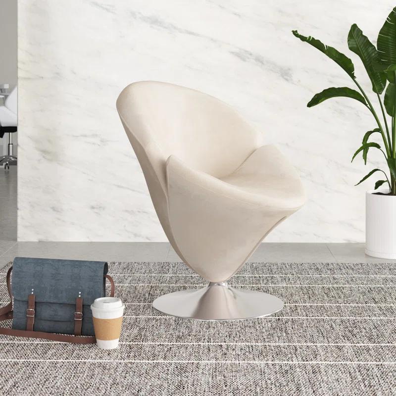 Manhattan Comfort Tulip Velvet Upholstered Swivel Barrel Chair in White