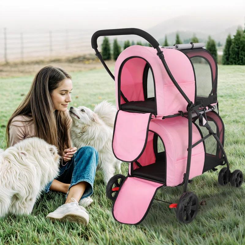Bring Home Furniture Folding Pet Stroller for Cats & Dogs 4-in-1 Double Dog Stroller for Small & Medium Pets Carrier Cart with Convertible Features | Wayfair