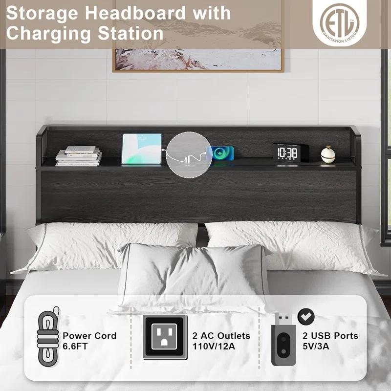 Shila Lift Up Storage Bed Frame & Charging Station