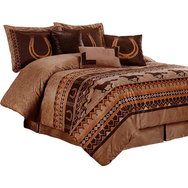 Chezmoi Collection Sedona 7-Piece Southwestern Wild Horses Microsuede Comforter Set