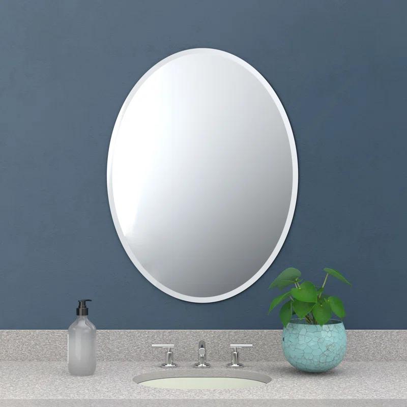 Gatco Modern Frameless Beveled Oval Wall Bathroom / Vanity Mirror