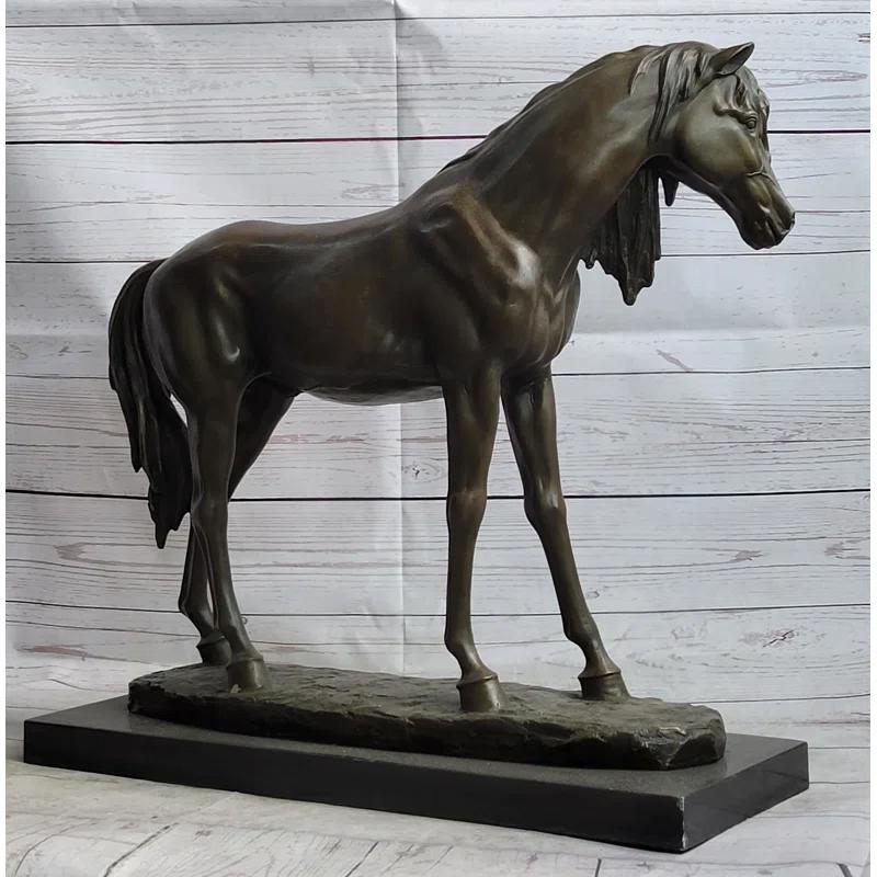 Canora Grey Bronze Metal Horse Mare Equestrian Decor Sculpture Statue Figure By Pj Mene On Marble Base