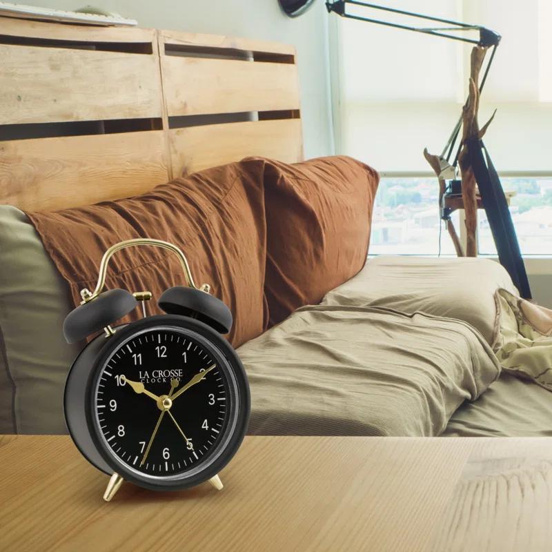 La Crosse Technology Analog Quartz Movement / Crystal Tabletop Clock with Alarm in Black