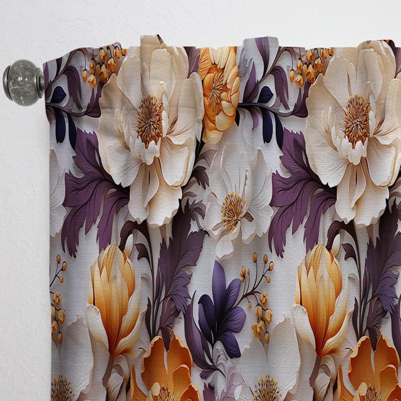 Design Art Beige And Purple Cottage Flowers Composition Polyester Blackout Single Curtain Panel Single Panel