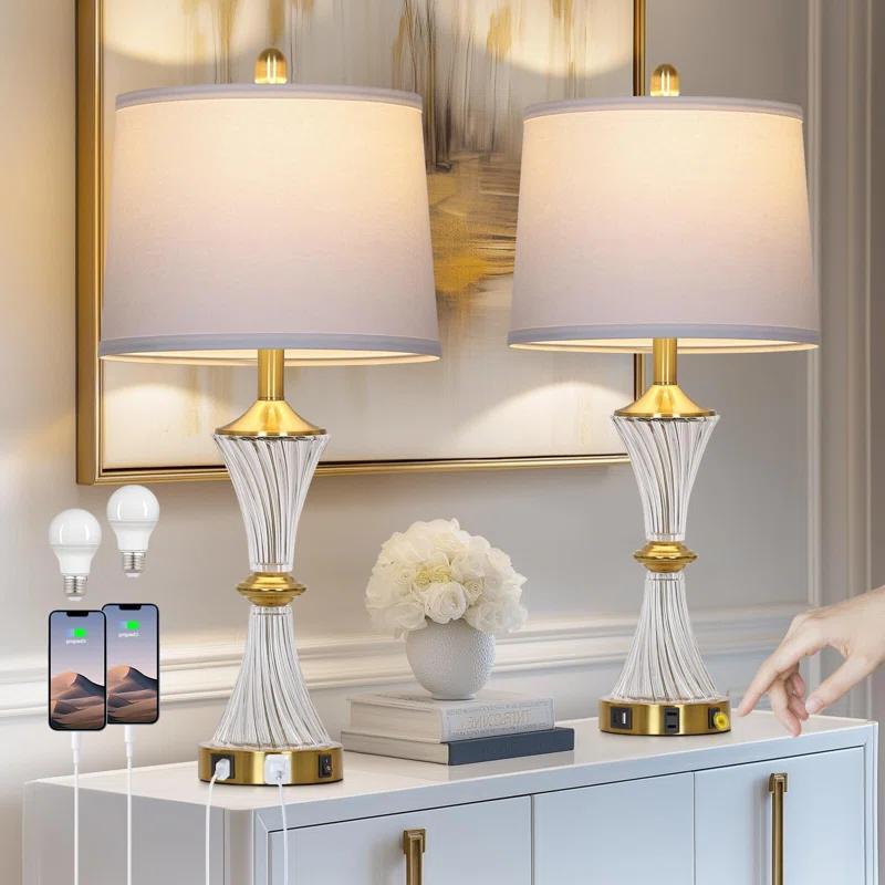 Rosdorf Park Crystal Glass Table Lamp Set of 2,Modern Bedroom Lamps