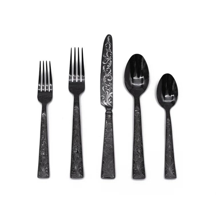 Godinger Silver Art Co Parisian Garden 18/10 Stainless Steel Black 20 Piece Set, Service For 4