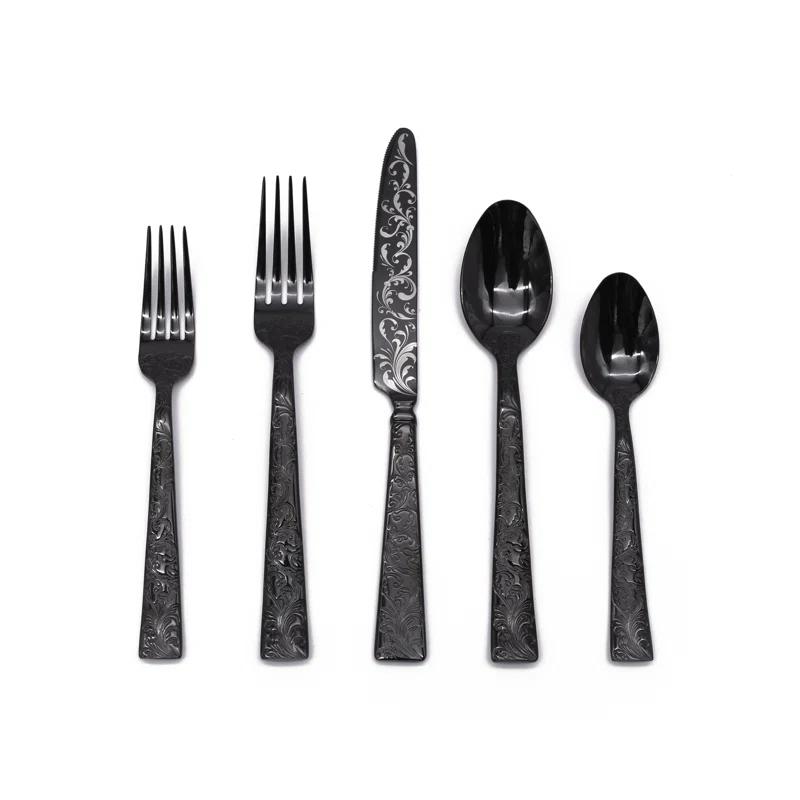 Godinger Silver Art Co Parisian Garden 18/10 Stainless Steel Black 20 Piece Set, Service For 4