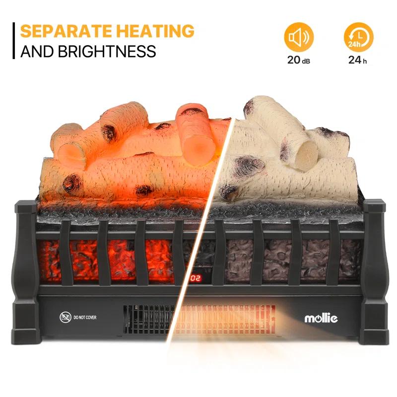 20" Electric Fireplace Log Set Heater with Realistic Ember Bed, Remote, Adjustable Flame Brightness