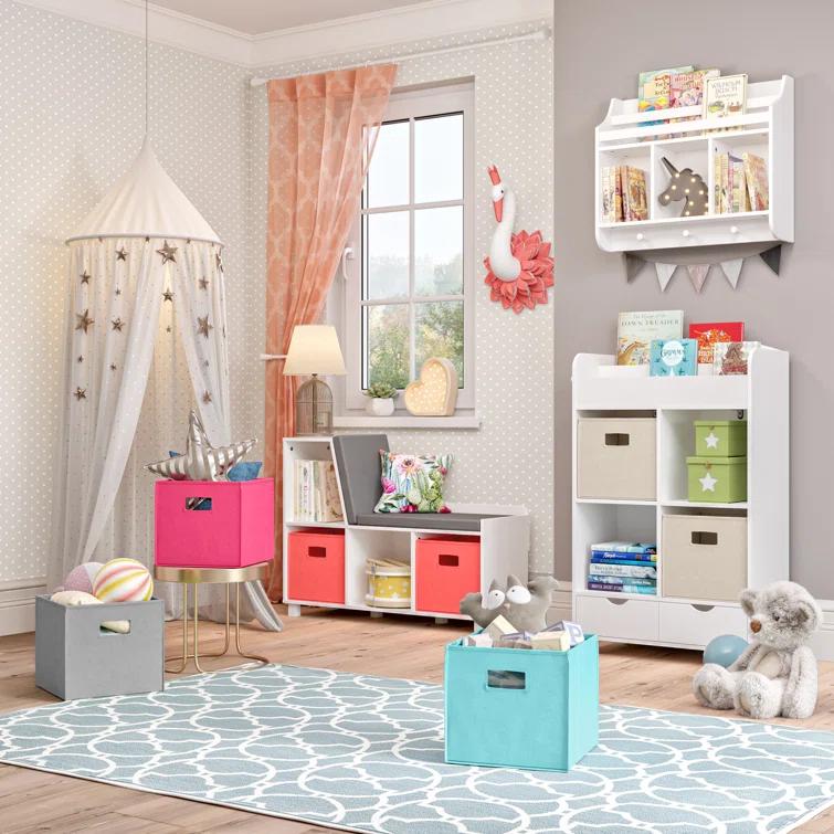 RiverRidge Home RiverRidge Kids Reading Book Nook Cushioned Toy Storage Bench with Cubby Organizers