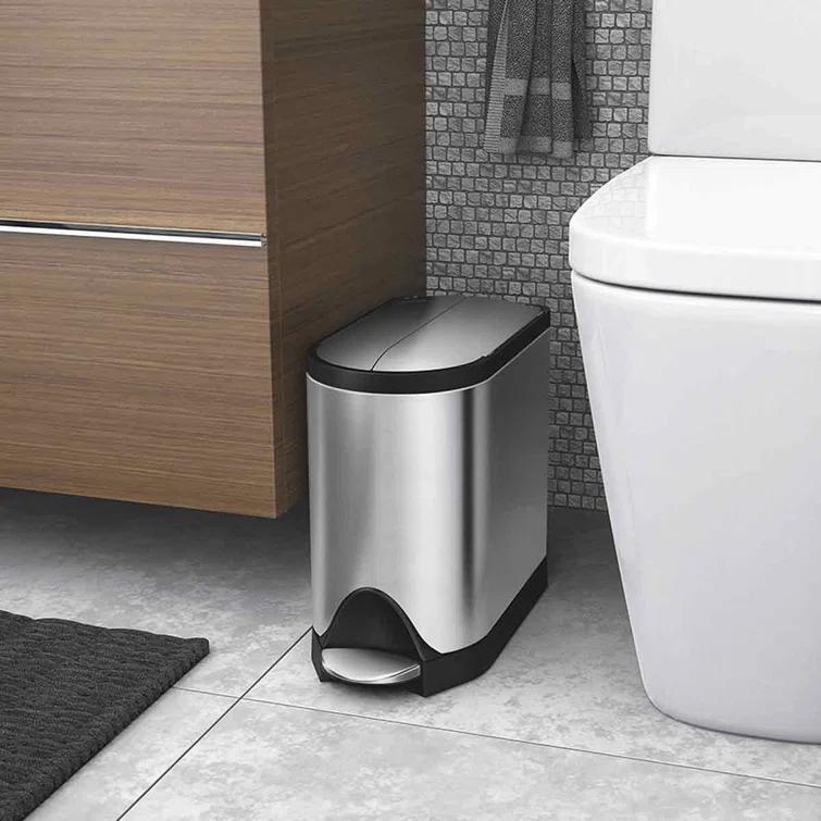 Simplehuman 10 Liter Butterfly Lid Bathroom Trash Can, Brushed Stainless Steel