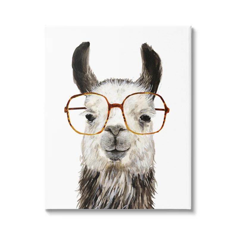 Stupell Industries Au-573-Canvas " Llama Farm Animal Eyeglasses " by Victoria Borges
