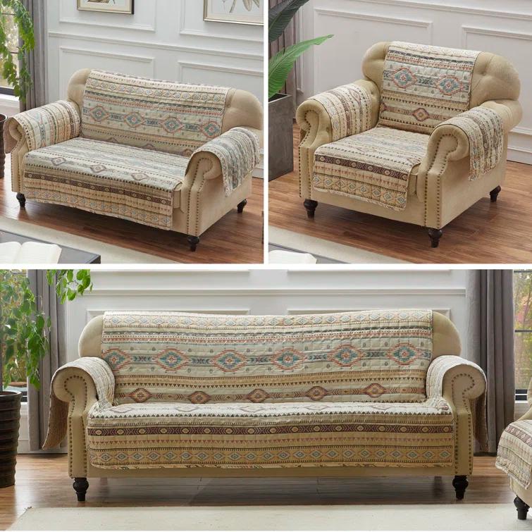Barefoot Bungalow Phoenix Southwest Geo Quilted Reversible Sofa Slipcover
