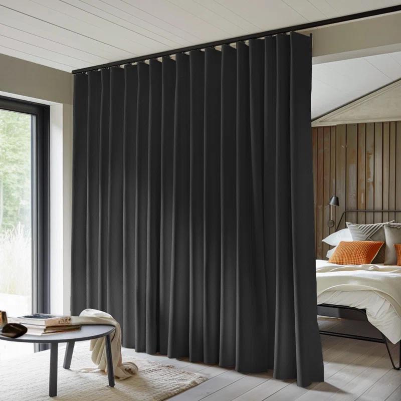 Hokku Designs Room Divider Curtains Total Blackout Privacy Curtain Panel Room Thermal Insulated Noise Reduction Curtain For Bedroom Window Living Room Ceiling Track Curtain W 10 Ft × H 8Ft Black.