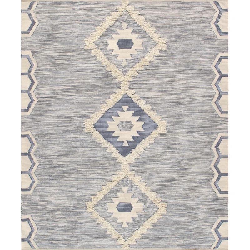 Pasargad Santa Fe Southwestern Handwoven Wool Blue/White Area Rug