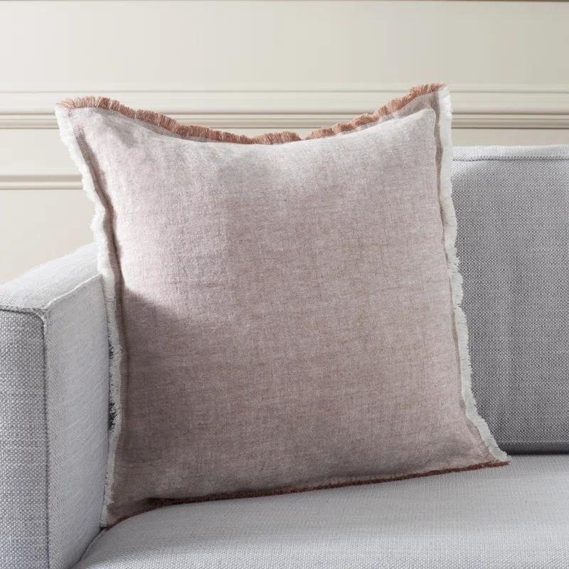 Blush and White 20x20 Woven Throw Pillow with Fringe