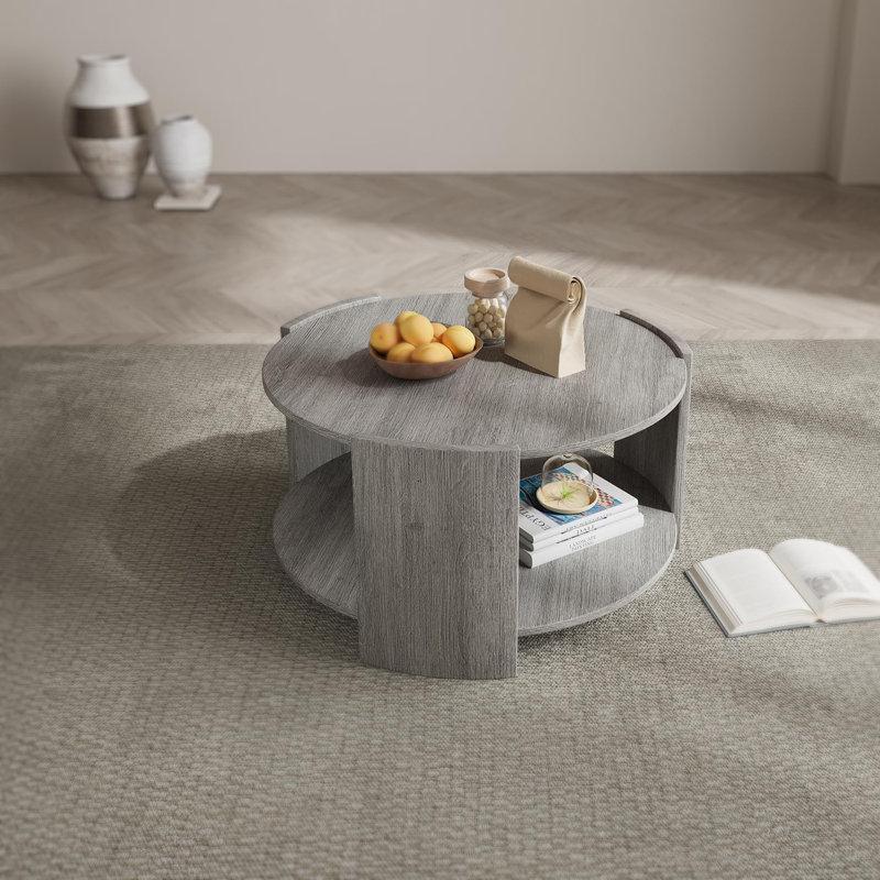 Michaelee Round Coffee Table, 36" Rustic Modern Circle Coffee Tables with 2 Tier Storage Shelf, Cocktail Table for Living Room Apartment