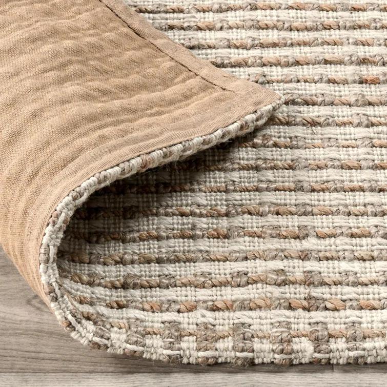 Rectangle Herringbone Hand Woven Jute/Sisal Area Rug in Beige