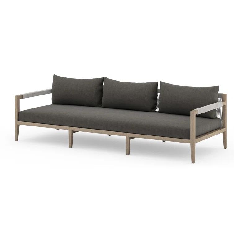 Sherwood Washed Brown Teak Outdoor Sofa with Beige Cushions