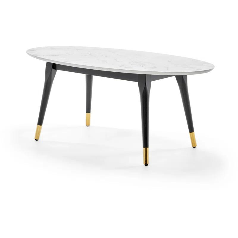 Elle Decor Clemintine Elle Decor Mid-Century Modern Oval Coffee Table with Brass Accents