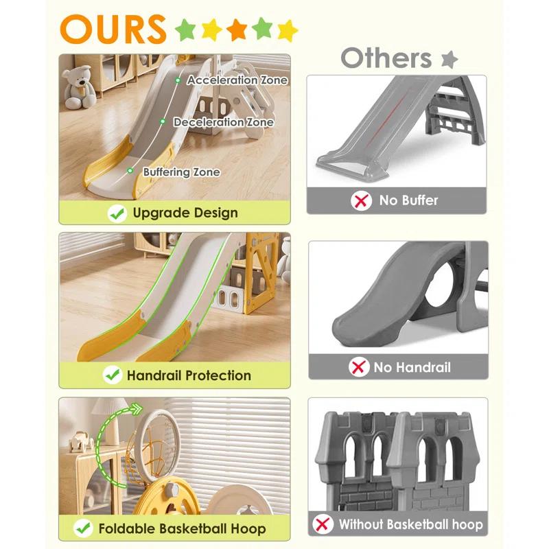 Suteck 5 in 1 Toddler slide, Kids Slide with Climber Outdoor Indoor Slide Cute Duck Theme Playset