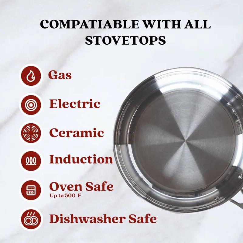 Alva Alva Chef Stainless Steel Frying Pan Skillet Non Toxic Cookware Stainless Steel Skillet PFAS, PFOA & PFTE Free, for Cooking Pan Set, Induction Safe, Add to Your Pots and Pans Set Cookware