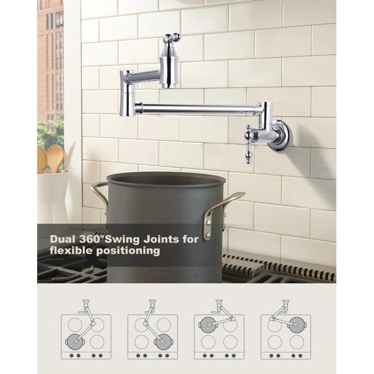 ARCORA ARCORA Wall Mounted Pot Filler Brass Folding Kitchen Faucet with 2 Handles AR7106800C