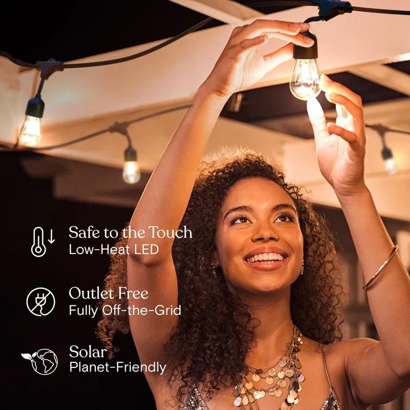 Brightech Ambience Pro 48 ft. Solar-Powered Outdoor LED String Lights with 15 Warm White S14 Bulbs, Weatherproof and Commercial-Grade Cord