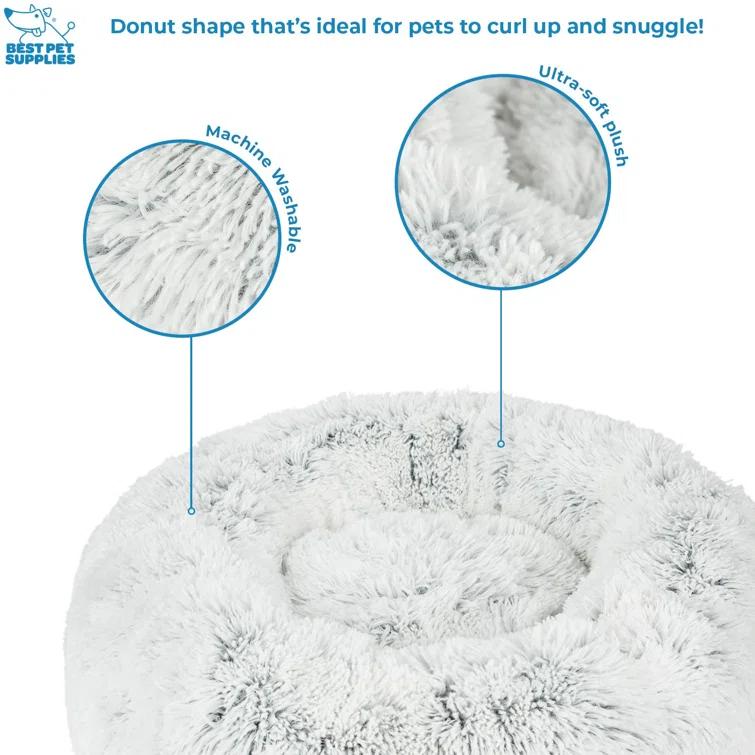 Best Pet Supplies Donut Dog Bed with Faux Fur, Anti-Anxiety Cushion, Slip-Resistant