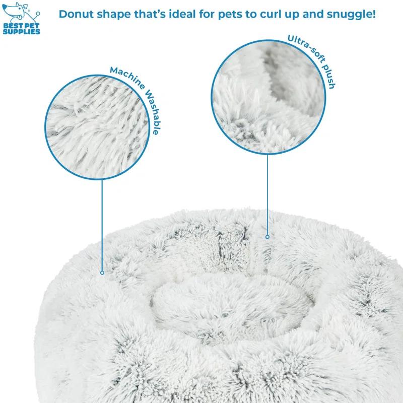 Best Pet Supplies Donut Dog Bed with Faux Fur, Anti-Anxiety Cushion, Slip-Resistant