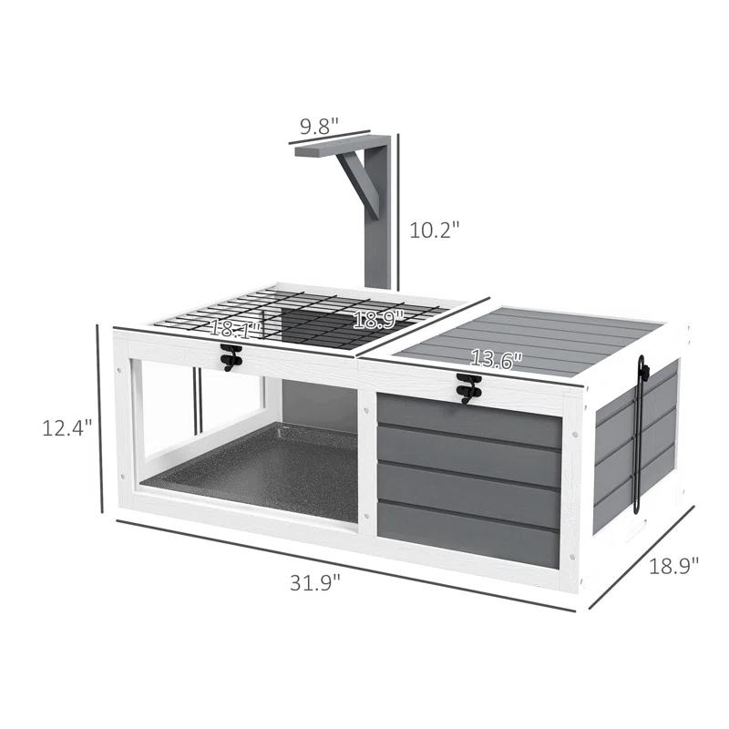 Tucker Murphy Pet™ Tortoise Habitat, Wooden Tortoise House, Indoor Outdoor Tortoise Enclosure With Lamp Holder, Pull-Out Waterproof Trays, Openable Lids, Gray