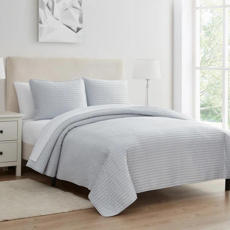 VCNY Serenity 3-Piece Grey Textured Stripe Quilt Set