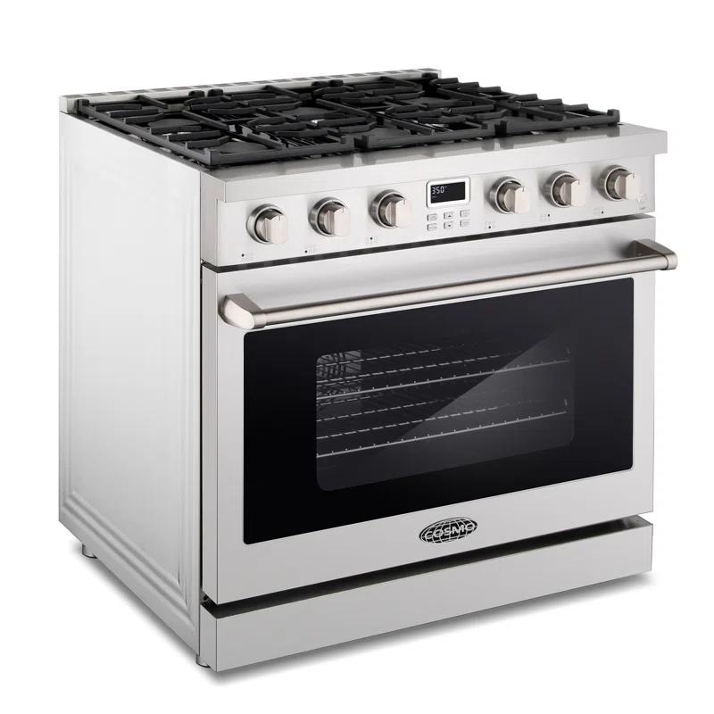 Cosmo Cosmo 36 in. Lumin Collection 6.0 cu. ft. Gas Range with 6 Sealed Gas Burners and Convection Oven in Stainless Steel COS-GRC366KB