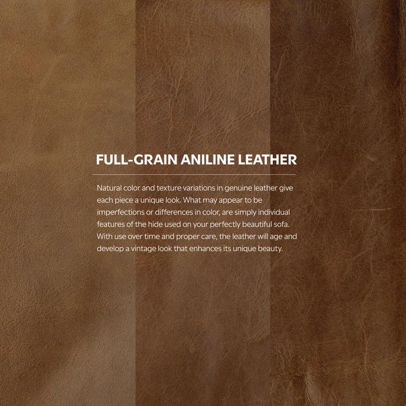 Simpli Home Livingston Top Grain Genuine Leather Mid-Century Modern Sofa With Solid Wood Frame For Living Room