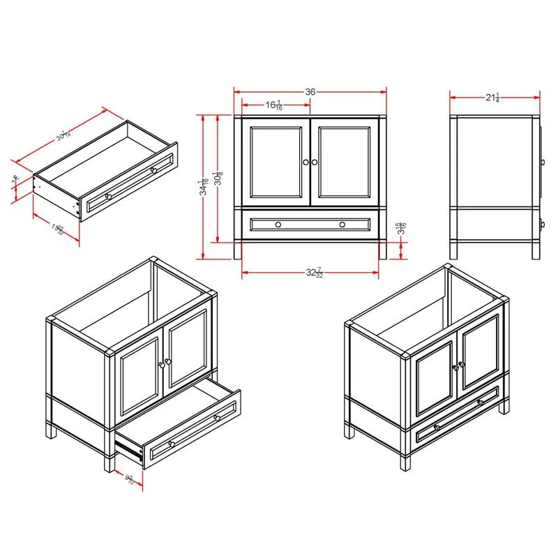 Williamsburg 36"W Transitional Style Vanity Cabinet With Soft Close Doors And Drawers
