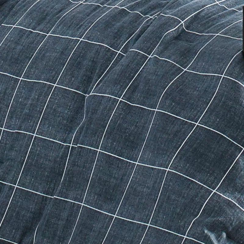 Kenneth Cole Holden Grid Cotton Blue Duvet Cover Set