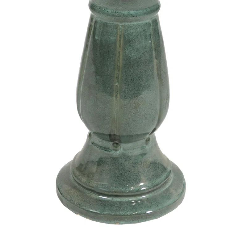 Lark Manor™ Aubriela Freestanding Ceramic Outdoor Bird Bath, UV-Resistant Green Mist Finish