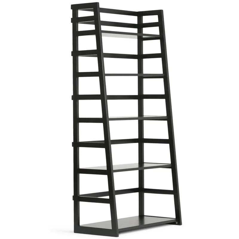 Simpli Home Acadian 30"W Solid Wood 5 Shelf Ladder Bookcase with Open Shelves