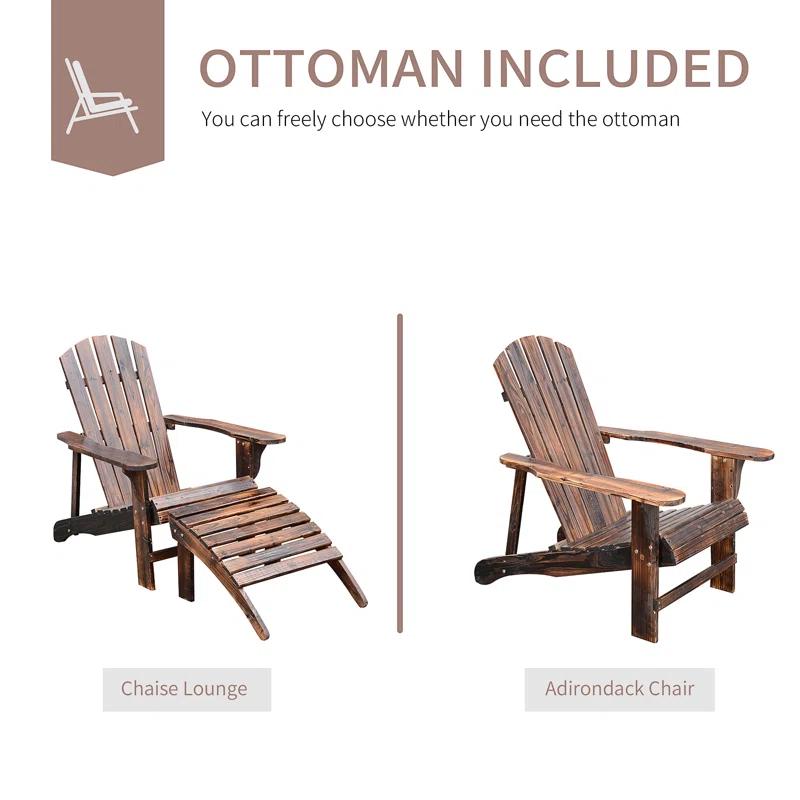 Audiohome Wooden Adirondack Chair Outdoor Patio Lounge Chair W/ Ottoman - Rustic Brown