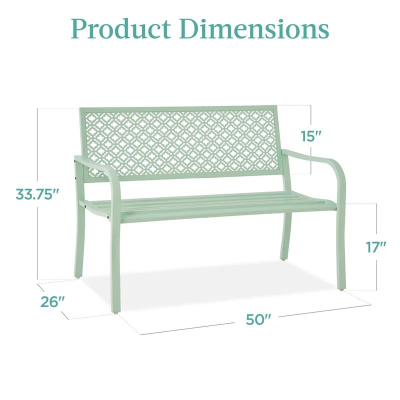 Red Barrel Studio® 2-Person Outdoor Metal Bench with Geometric Backrest, 790lb Capacity, for Garden, Patio, and Entryway