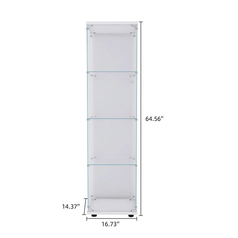 Lighted 4 Shelves Glass Display Cabinet with One Door