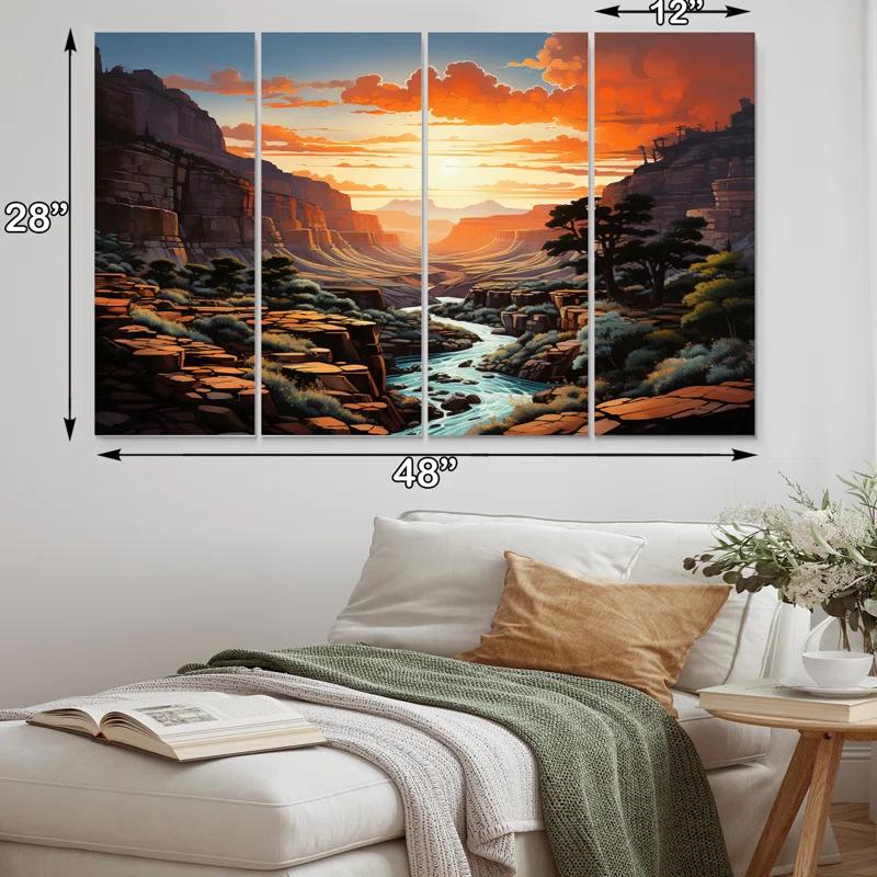 Design Art Canyon Vertical Vistas Pointillism - Landscapes Metal Wall Art Prints Set